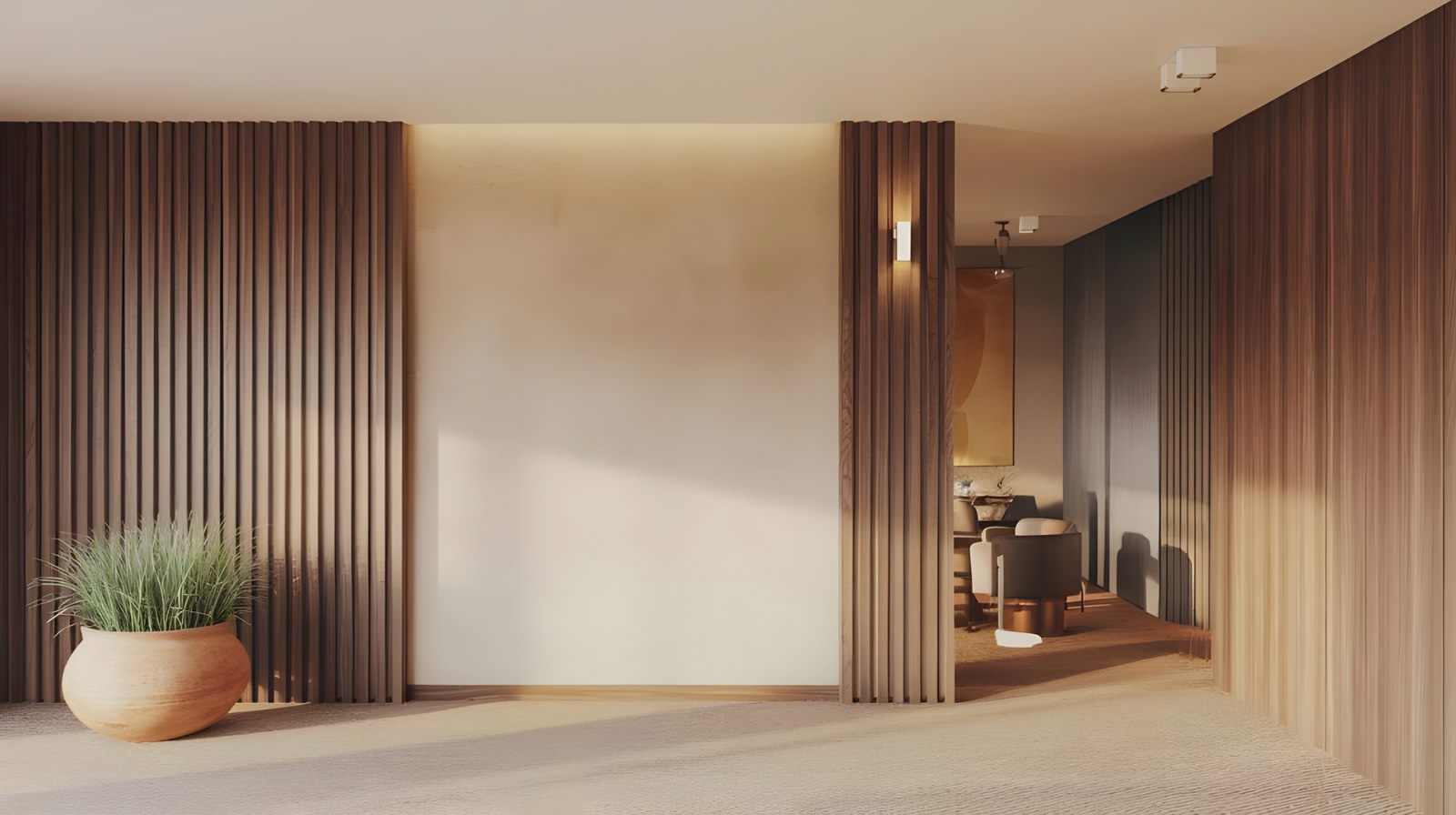 Wood-panelled interior built with engineered boards